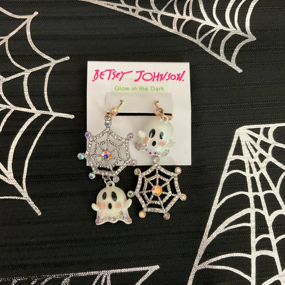 Betsey Johnson Ghost & Spiderweb Halloween Earrings